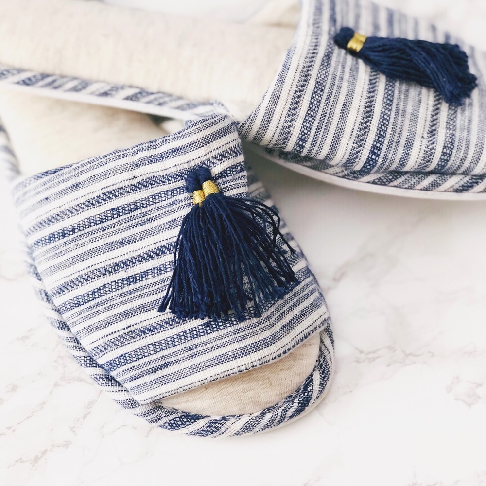 Navy Tassel Slip On Slippers